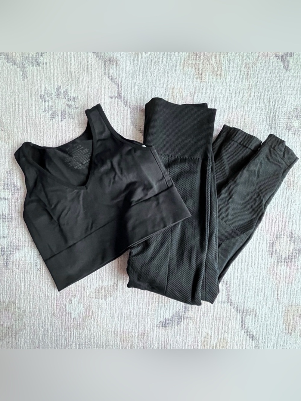 SPANX Athletic Workout SET Black Tank Top and High Waisted Leggings